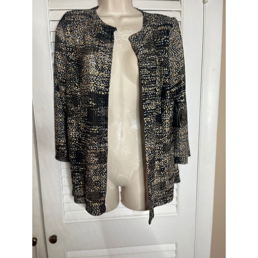 Kasper Petites Metallic Tweed Caridgan Gold Black Career  PM NWT $119